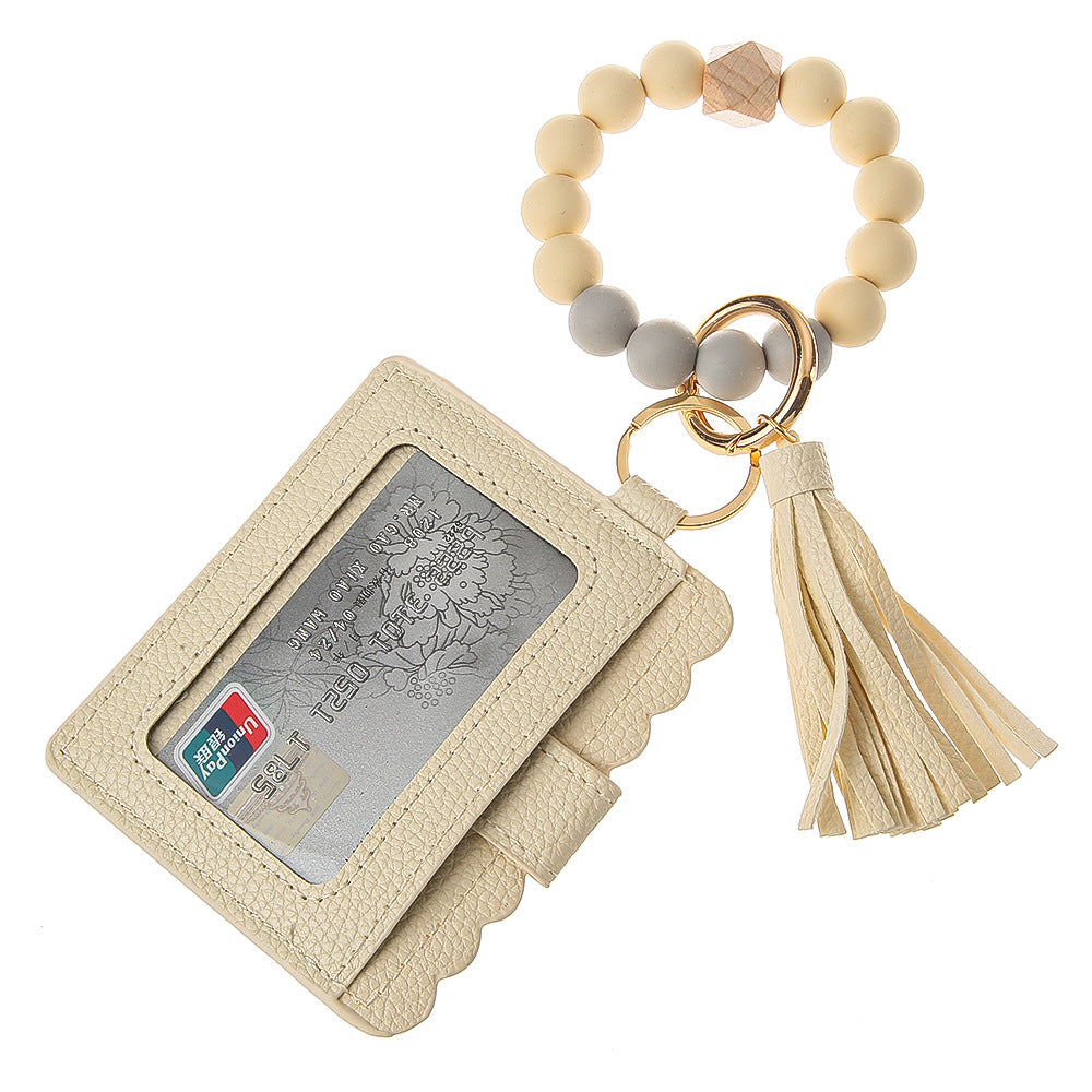 Wholesale Silicone Beaded Bracelet Card Holder Wrist Keychain